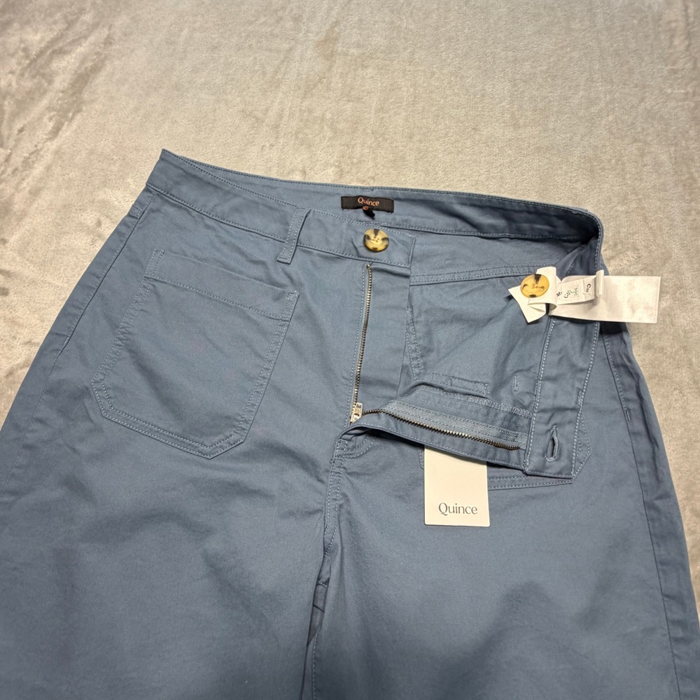 Quince Organic Stretch Cotton Chino Cropped Wide Leg Aegean Blue Pants - Picture 14 of 16